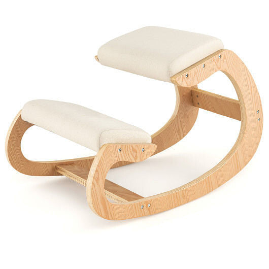 Wooden Rocking Chair with Comfortable Padded Seat Cushion and Knee Support-Black